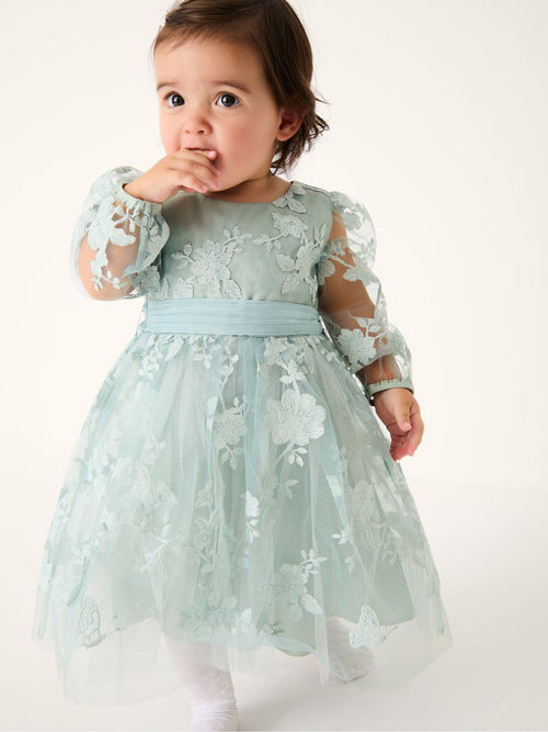 Dsiney Kidz - Monsoon Sage Green Baby Beatrice Floral Embroidered Tulle Dress image 1