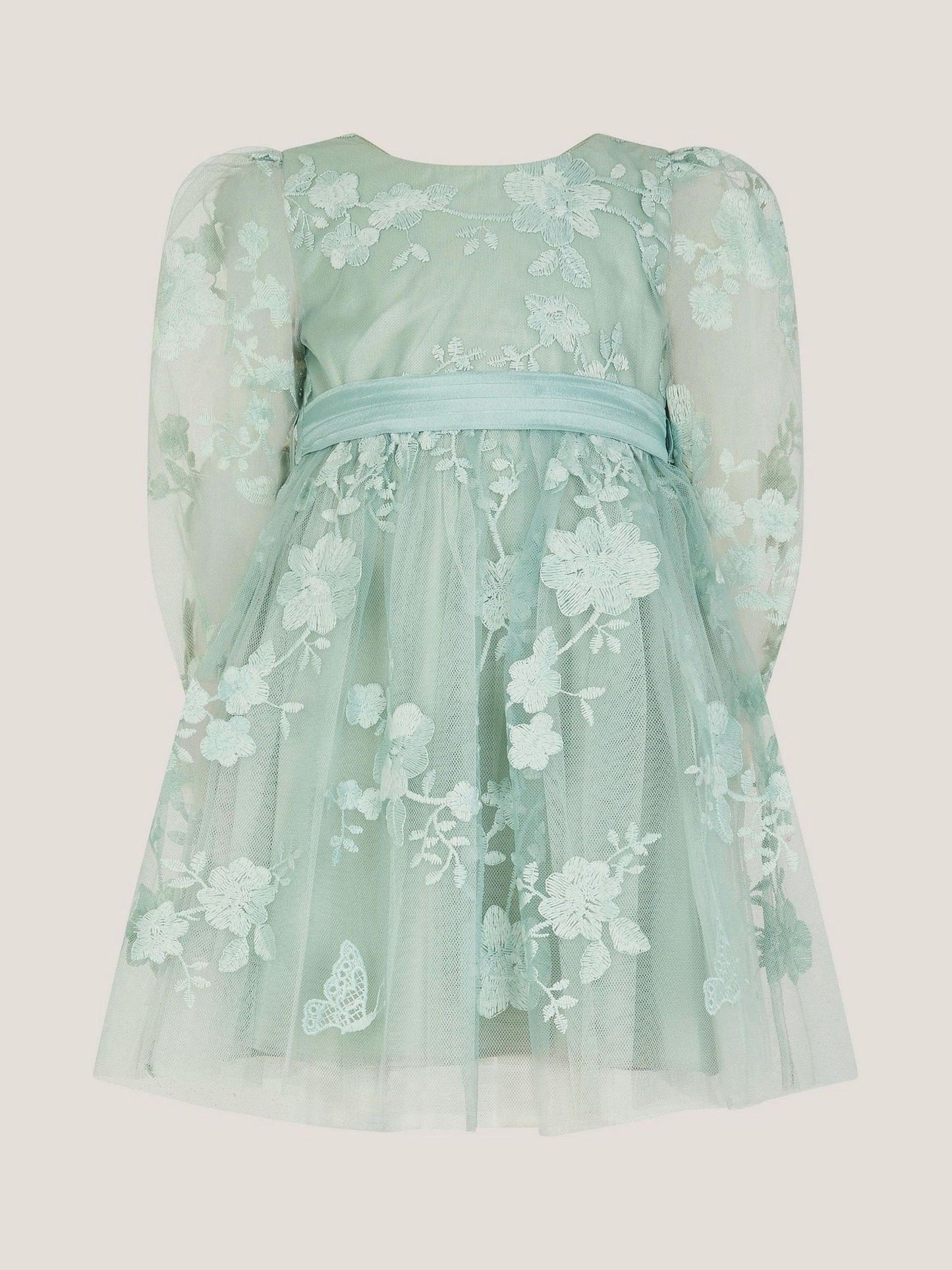Monsoon Sage Green Baby Beatrice Floral Embroidered Tulle Dress image 2