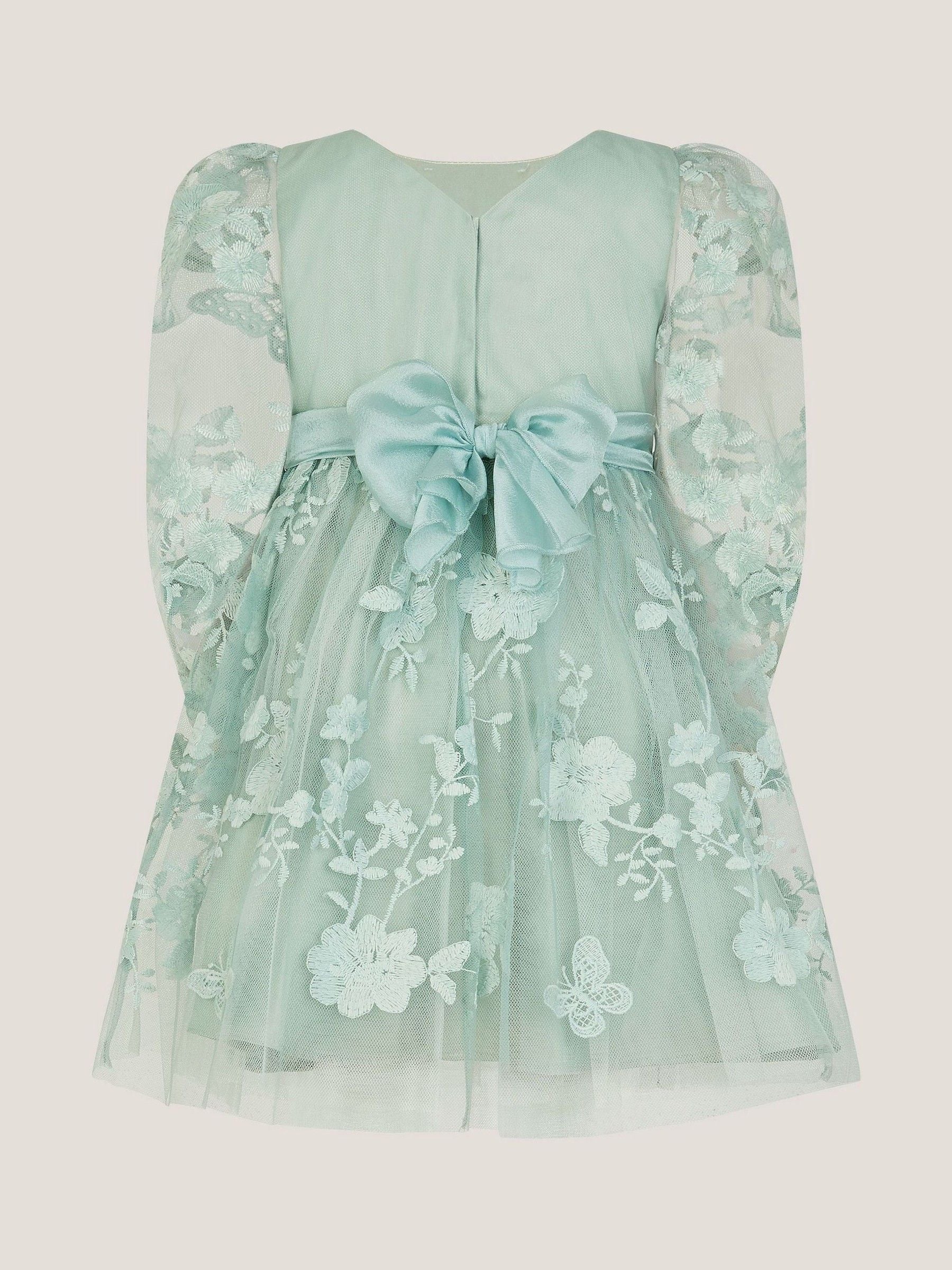 Monsoon Sage Green Baby Beatrice Floral Embroidered Tulle Dress image 3