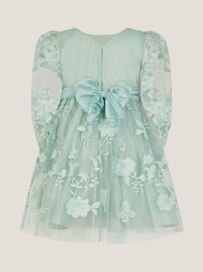 Monsoon Sage Green Baby Beatrice Floral Embroidered Tulle Dress image 3