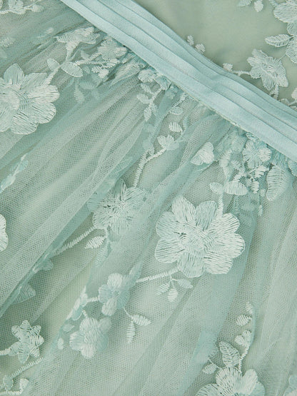 Monsoon Sage Green Baby Beatrice Floral Embroidered Tulle Dress image 4