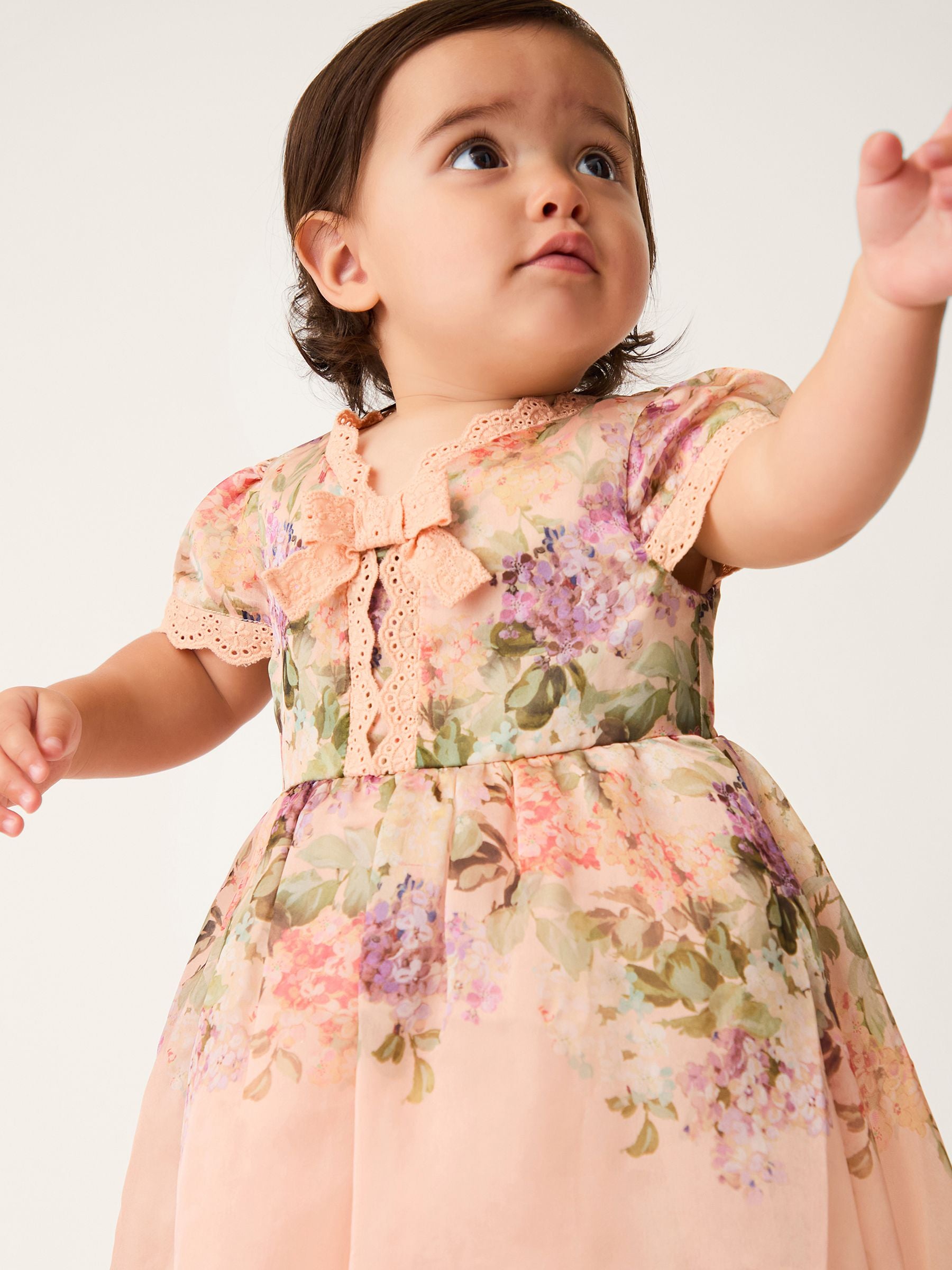Monsoon Orange Baby Alma Floral Print Lace Dress image 1