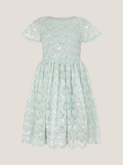 Monsoon Green Carly Sparkle Scallop Ruffle Party Dress image 2