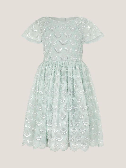 Monsoon Green Carly Sparkle Scallop Ruffle Party Dress image 2