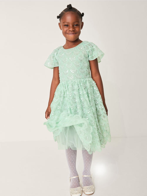 Monsoon Green Carly Sparkle Scallop Ruffle Party Dress image 1