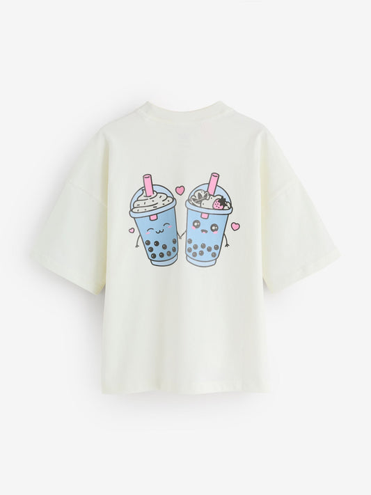 Dsiney Kidz - adidas Originals White Bubble Tea Graphic T-Shirt image 1