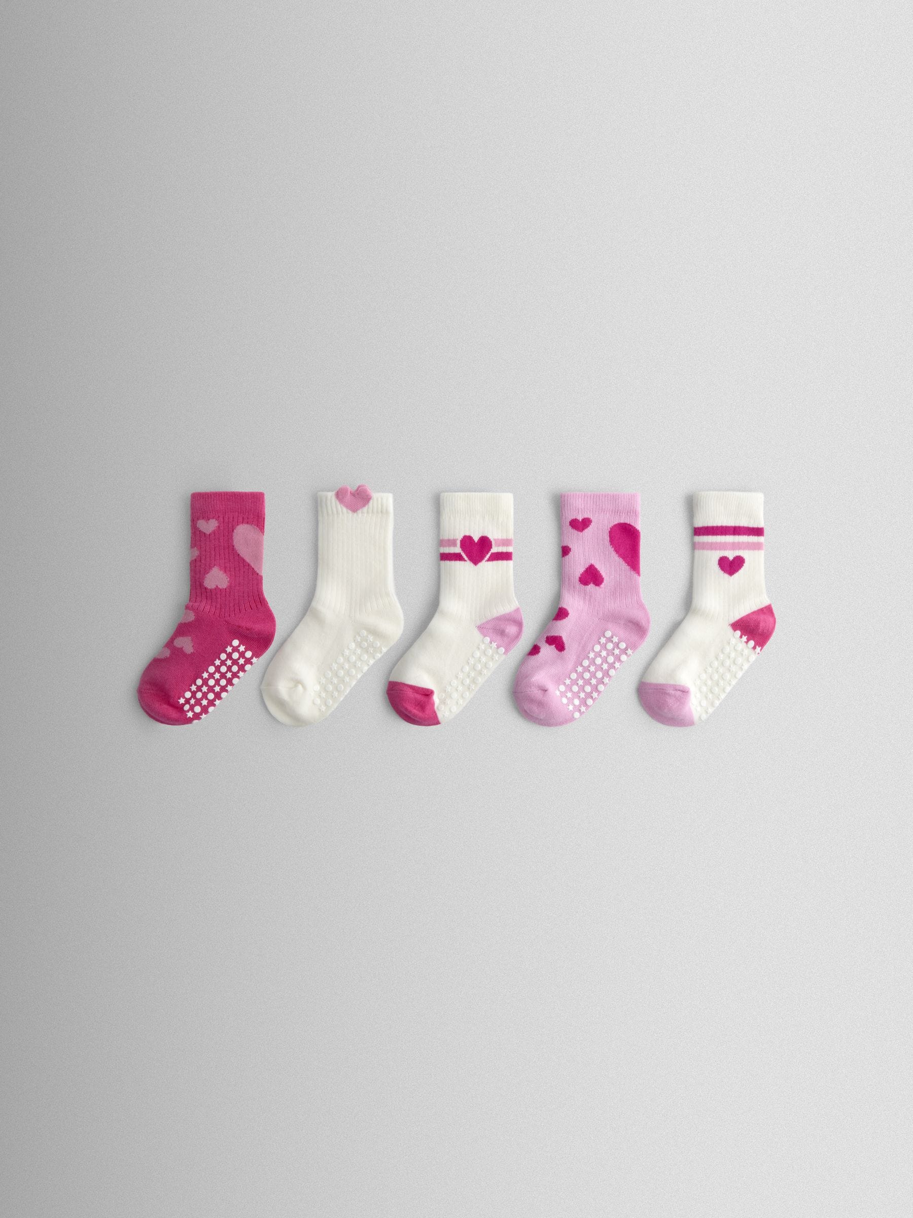 JoJo Maman Bébé Pink 5-Pack Heart Socks image 1