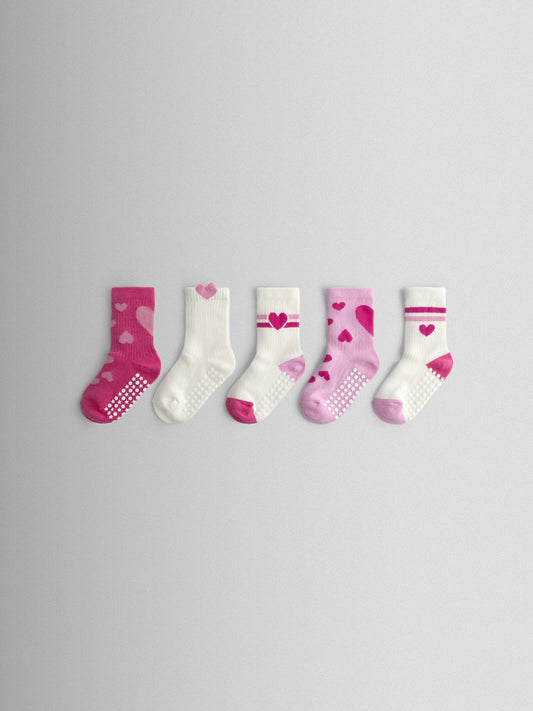 JoJo Maman Bébé Pink 5-Pack Heart Socks image 1