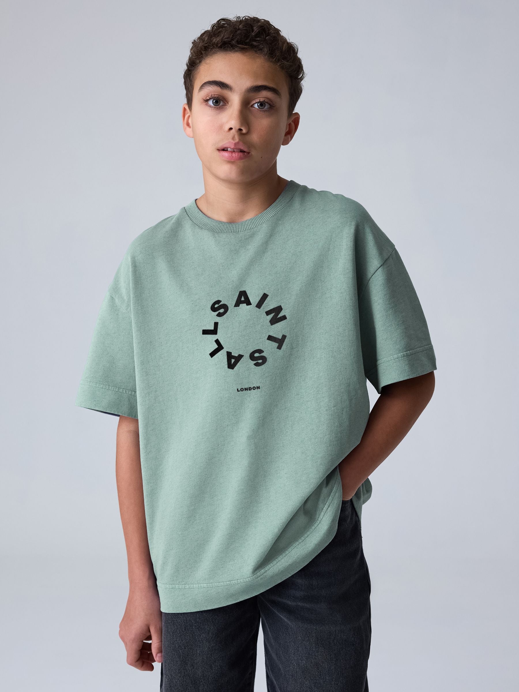 Dsiney Kidz - smALLSAINTS Green Tierra Oversized Crew Neck Logo T-Shirt image 1