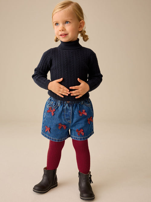 Dsiney Kidz - Denim/ Red Tartan Bow Denim Bow Short & Tight Set (3mths-7yrs) image 1