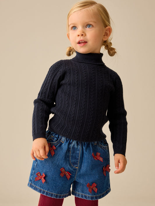 Dsiney Kidz - Denim/ Red Tartan Bow Denim Bow Short & Tight Set (3mths-7yrs) image 2