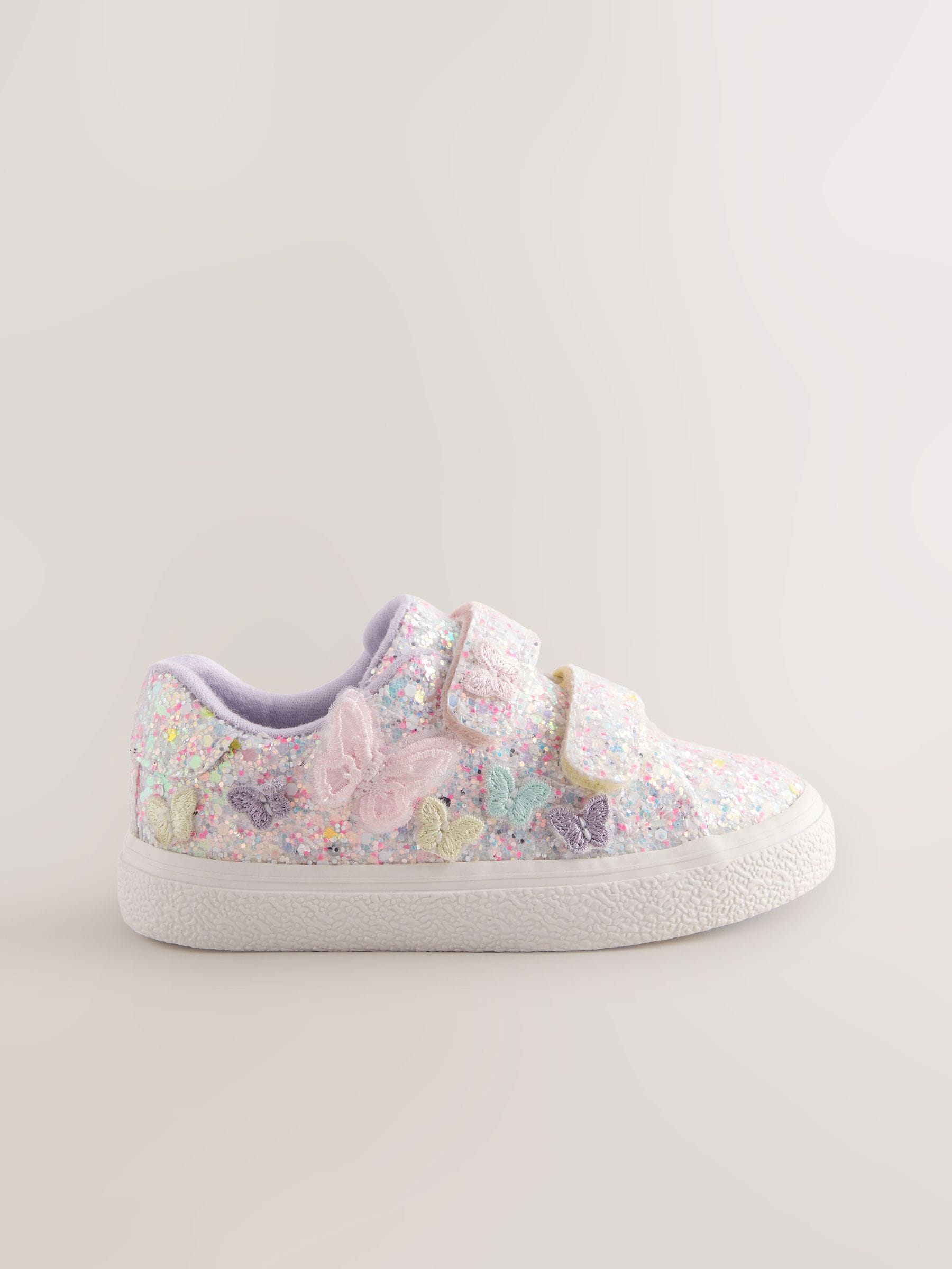 Multi Pastel Glitter Wide Fit (G) Butterfly Touch Fasten Strap Trainers image 2