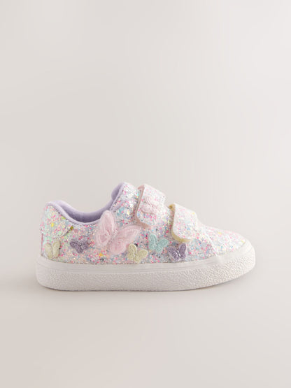 Multi Pastel Glitter Wide Fit (G) Butterfly Touch Fasten Strap Trainers image 2