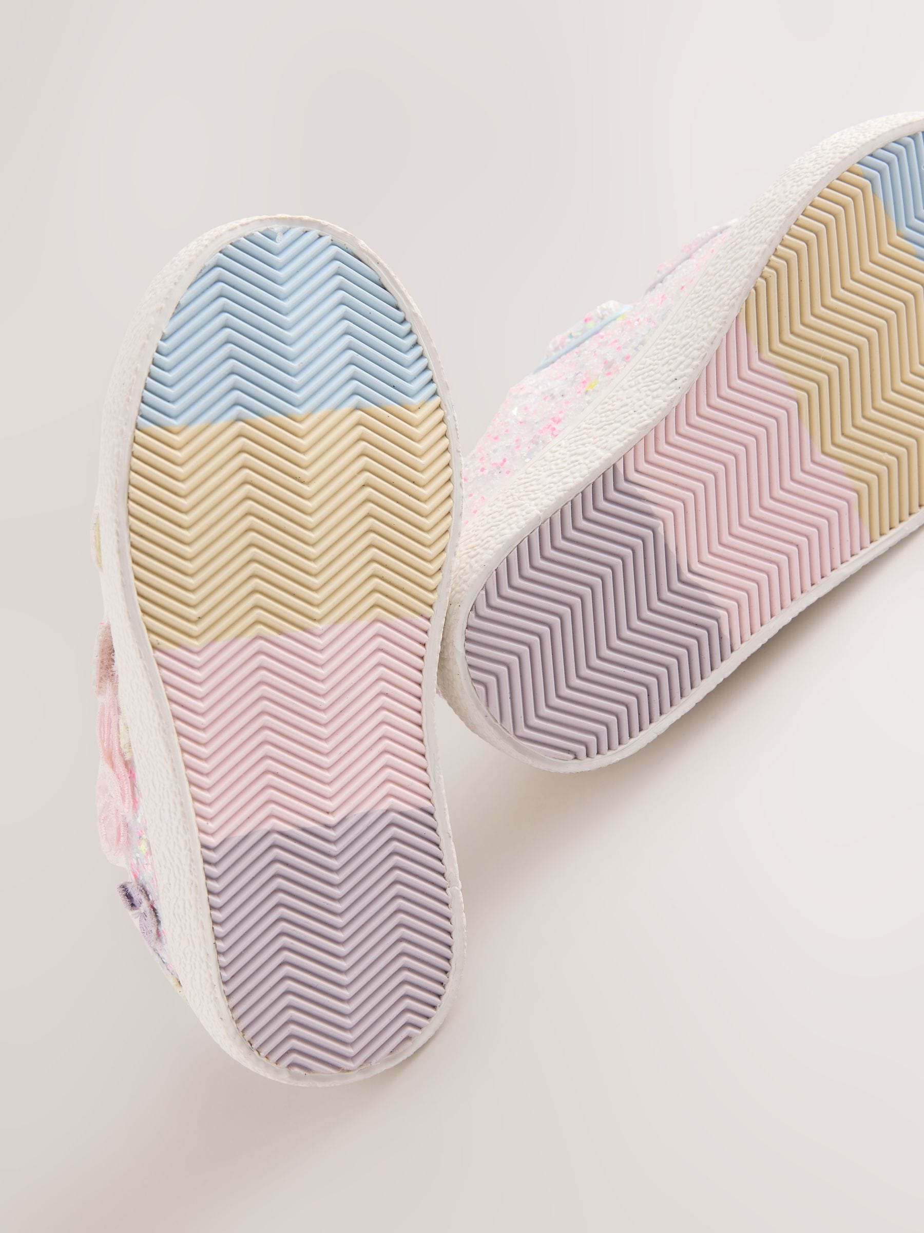 Multi Pastel Glitter Wide Fit (G) Butterfly Touch Fasten Strap Trainers image 3