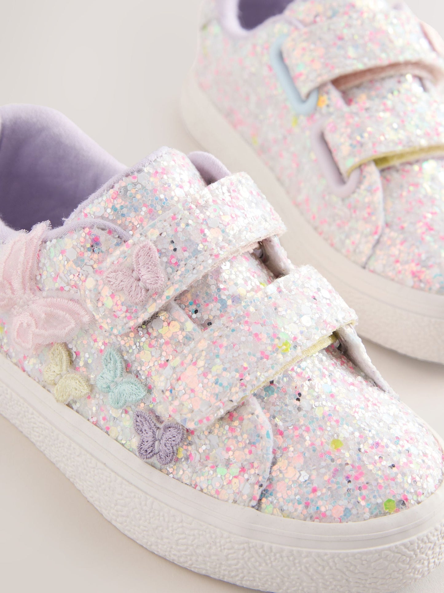 Multi Pastel Glitter Wide Fit (G) Butterfly Touch Fasten Strap Trainers image 4