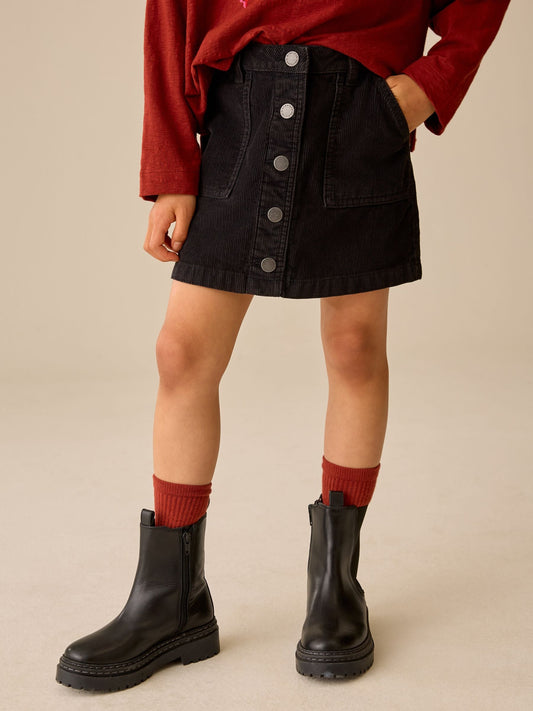 Black Cord Button Front Detail Skirt (3-16yrs) - image 1