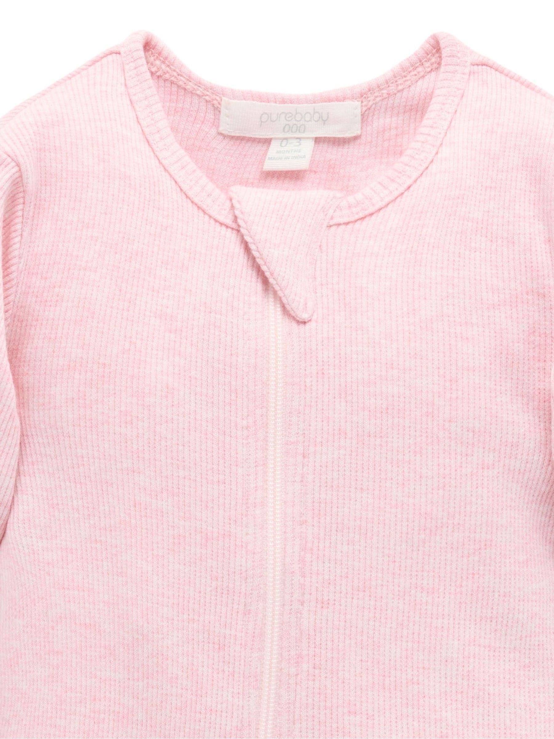 Purebaby Pink Ribbed Zip Sleepsuit image 2
