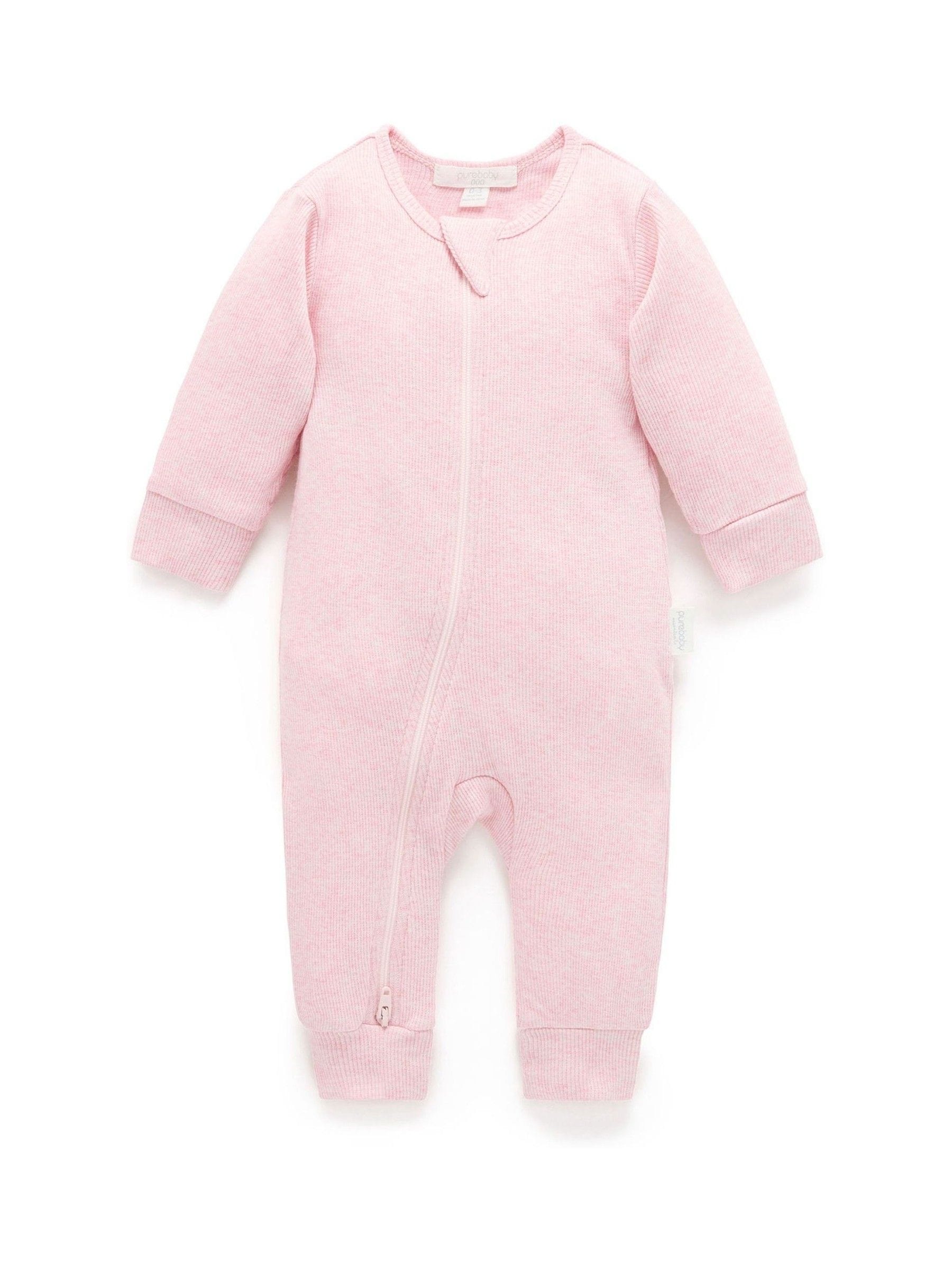 Purebaby Pink Ribbed Zip Sleepsuit image 1