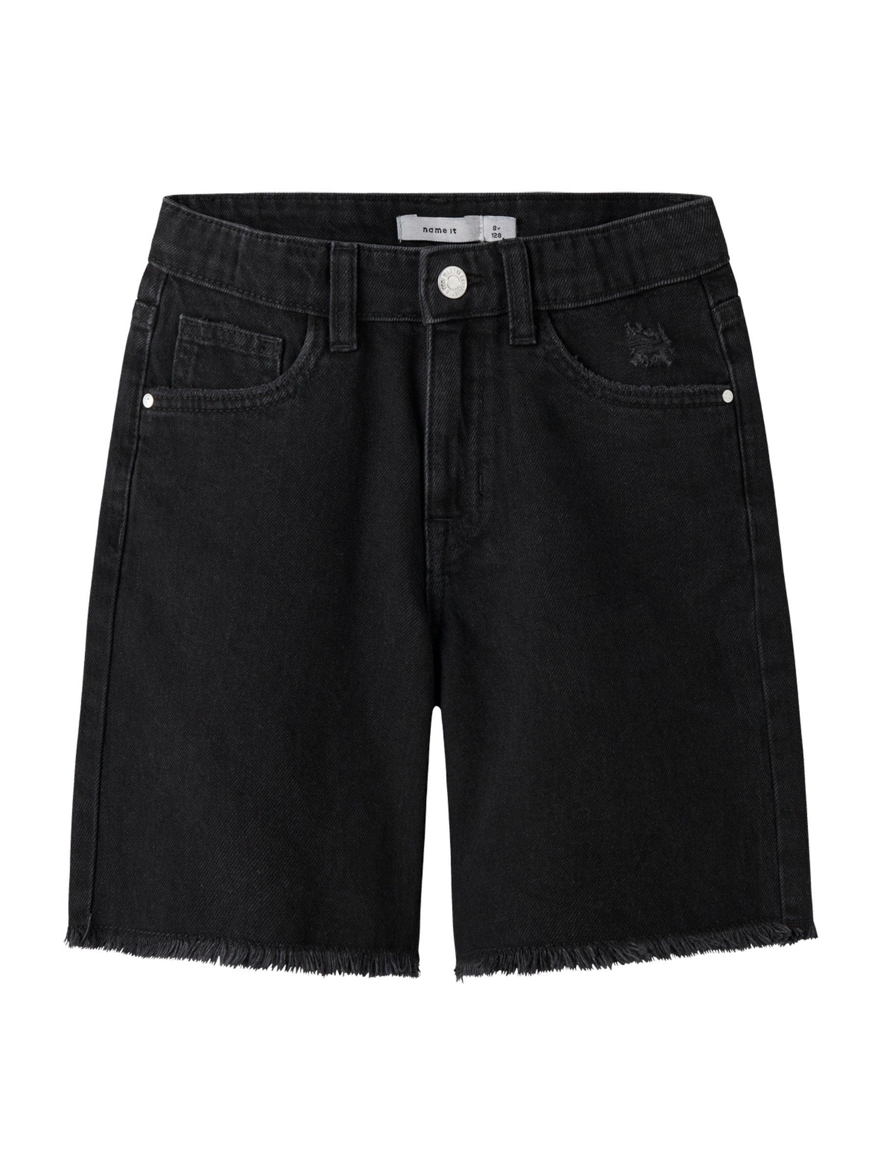 Dsiney Kidz - Name It Black Frayed Hem Wide Fit Denim Shorts image 2