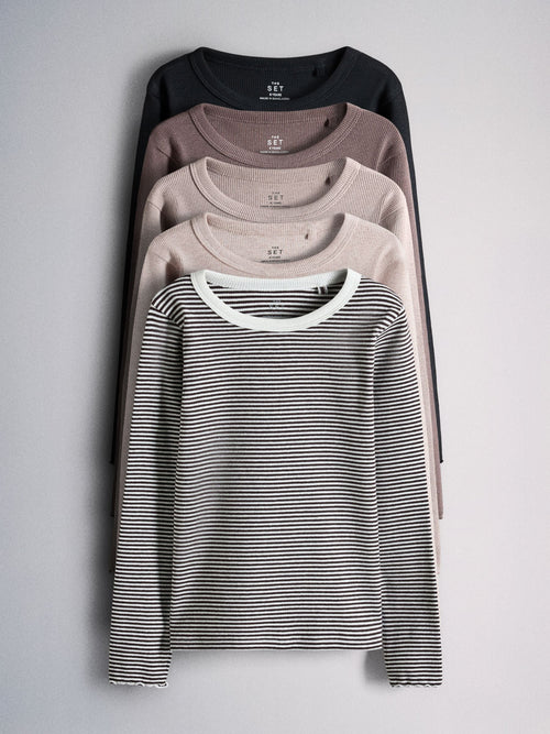 Dsiney Kidz - The Set 5 Pack Rib Jersey T-Shirts Cream/Light Brown/Brown/Grey/Black image 1