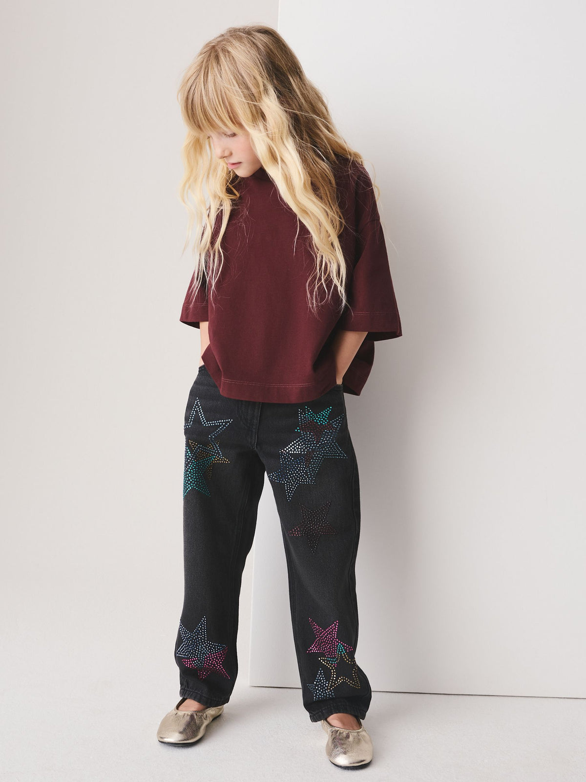 Charcoal Grey Star Diamante Straight Leg Jeans (3-16yrs) - image 2