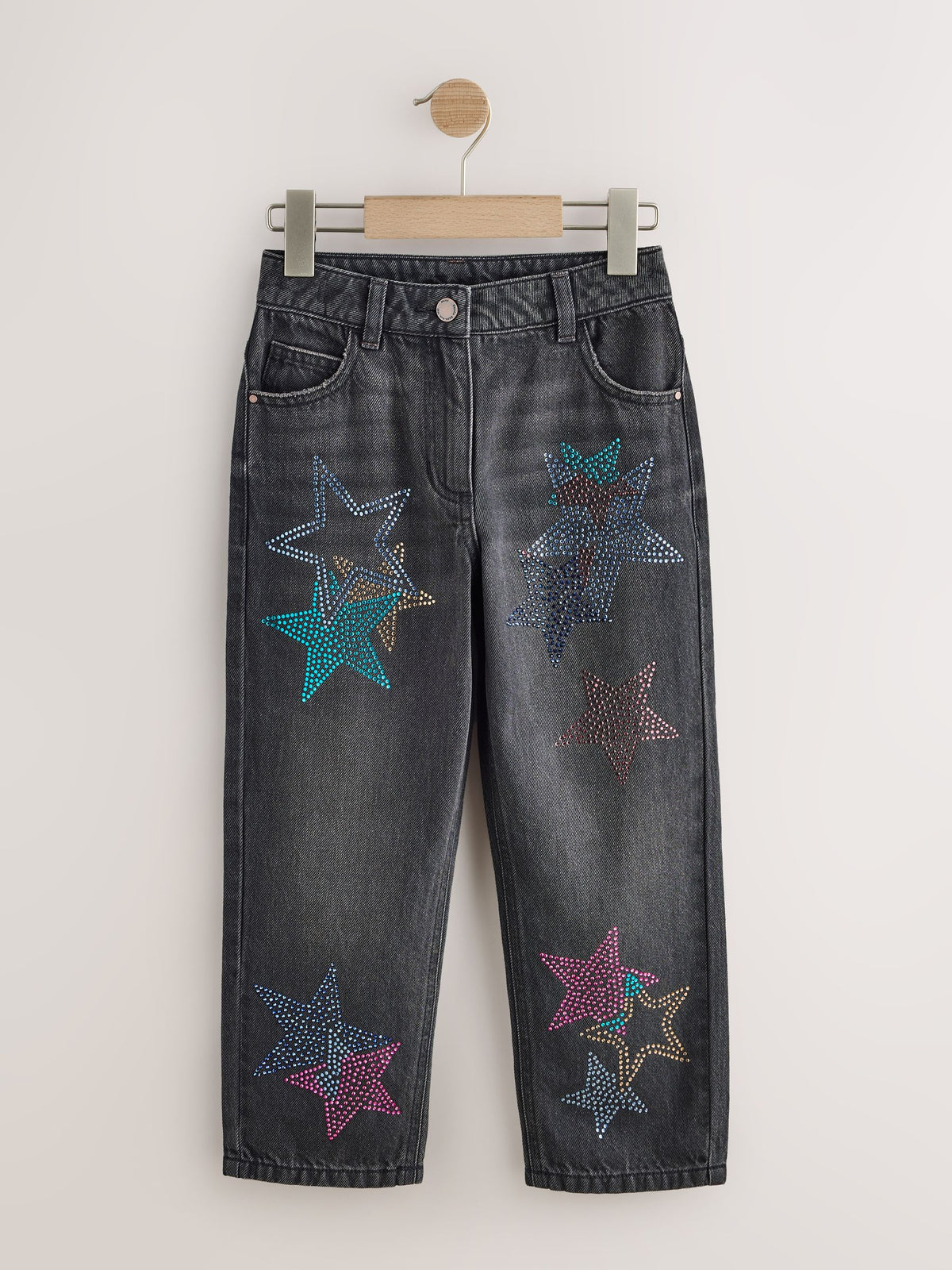 Charcoal Grey Star Diamante Straight Leg Jeans (3-16yrs) - image 6