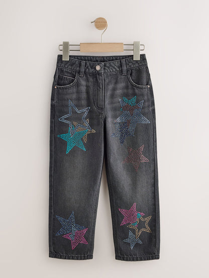 Charcoal Grey Star Diamante Straight Leg Jeans (3-16yrs) - image 6