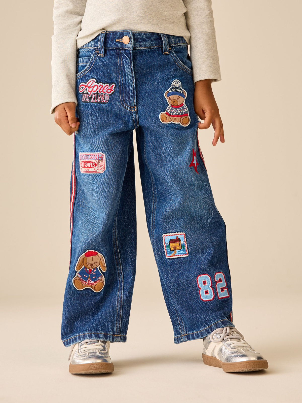 Denim Embellished Wide Leg Side Tape Jeans (3-16yrs) - image 1