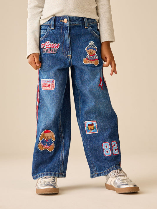 Denim Embellished Wide Leg Side Tape Jeans (3-16yrs) - image 1