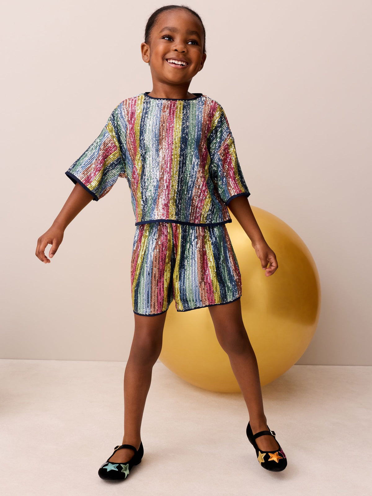 Little Bird by Jools Oliver Rainbow Stripe Sequin T-Shirt & Shorts Set - image 4