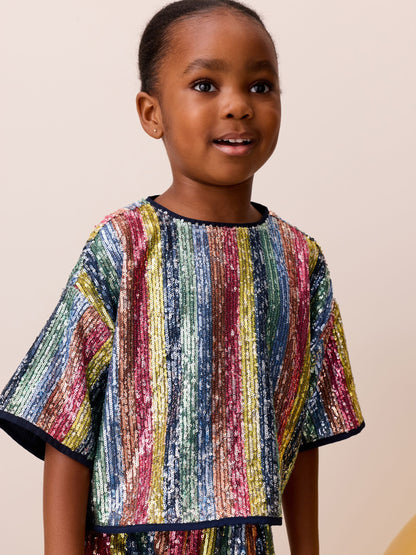 Little Bird by Jools Oliver Rainbow Stripe Sequin T-Shirt & Shorts Set - image 6