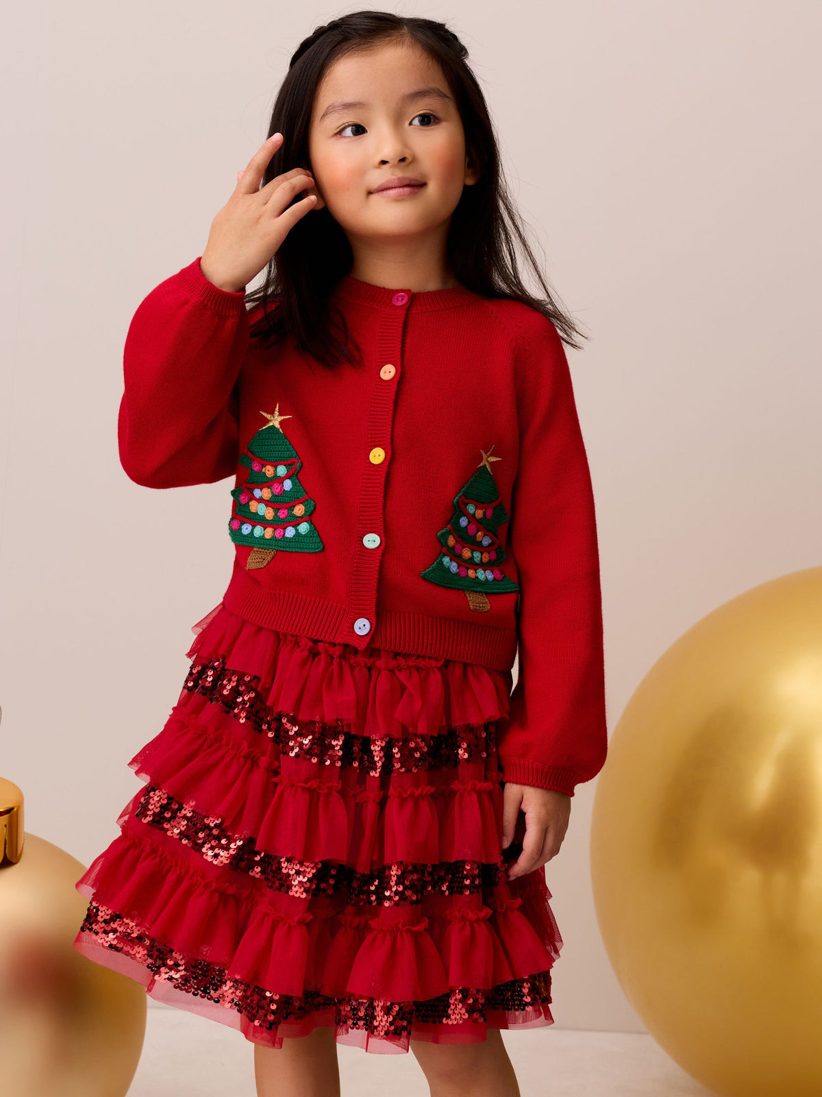 Little Bird Red Christmas Tree Cardigan & Skirt 2 Piece - image 1