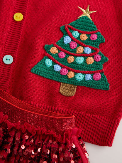 Little Bird Red Christmas Tree Cardigan & Skirt 2 Piece - image 13