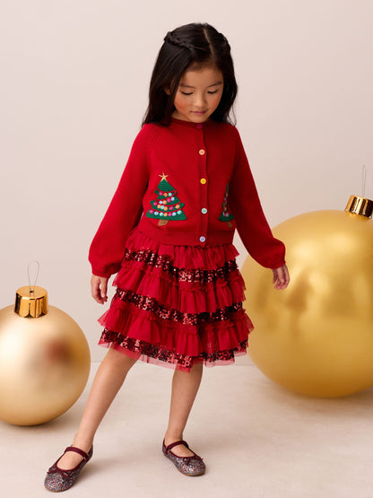 Little Bird Red Christmas Tree Cardigan & Skirt 2 Piece - image 2
