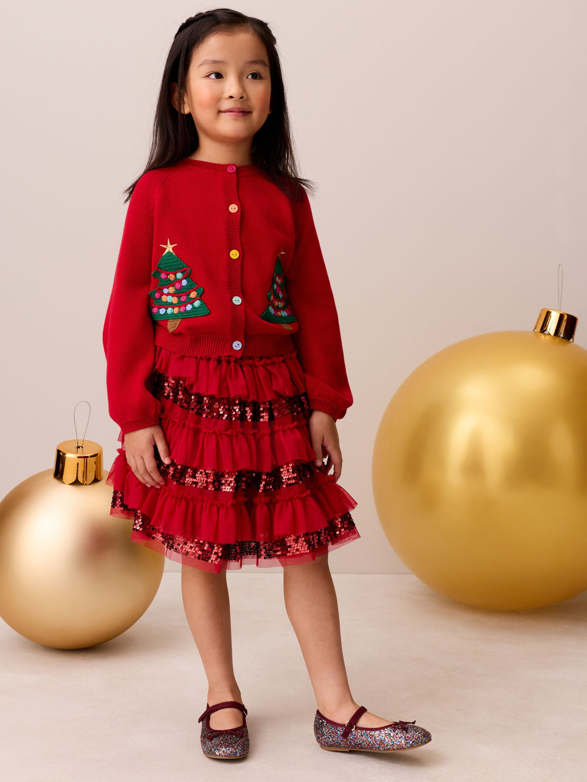 Little Bird Red Christmas Tree Cardigan & Skirt 2 Piece - image 3