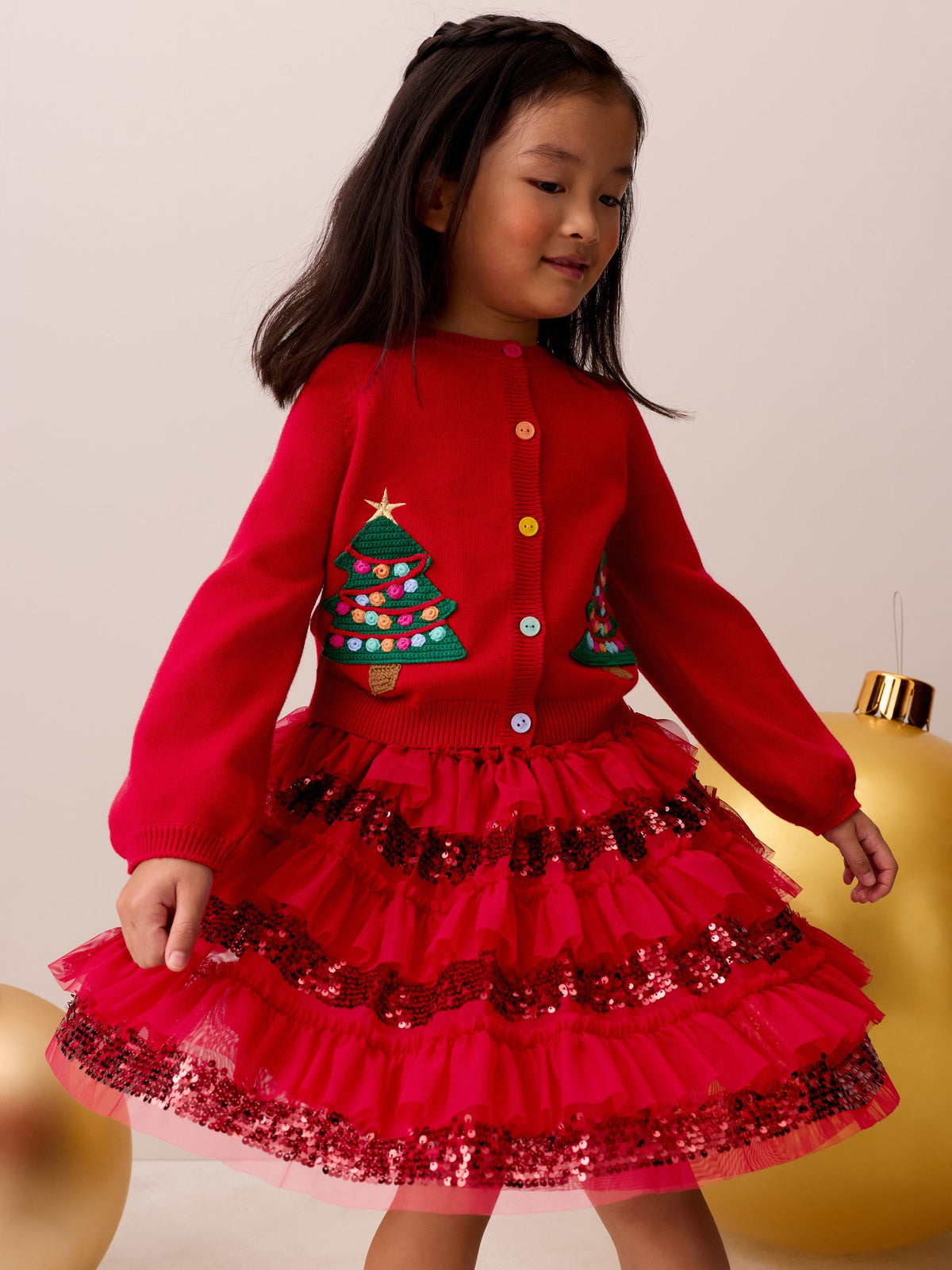 Little Bird Red Christmas Tree Cardigan & Skirt 2 Piece - image 4