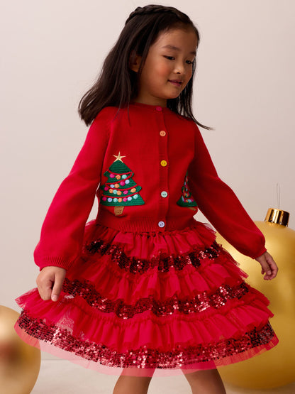 Little Bird Red Christmas Tree Cardigan & Skirt 2 Piece - image 4