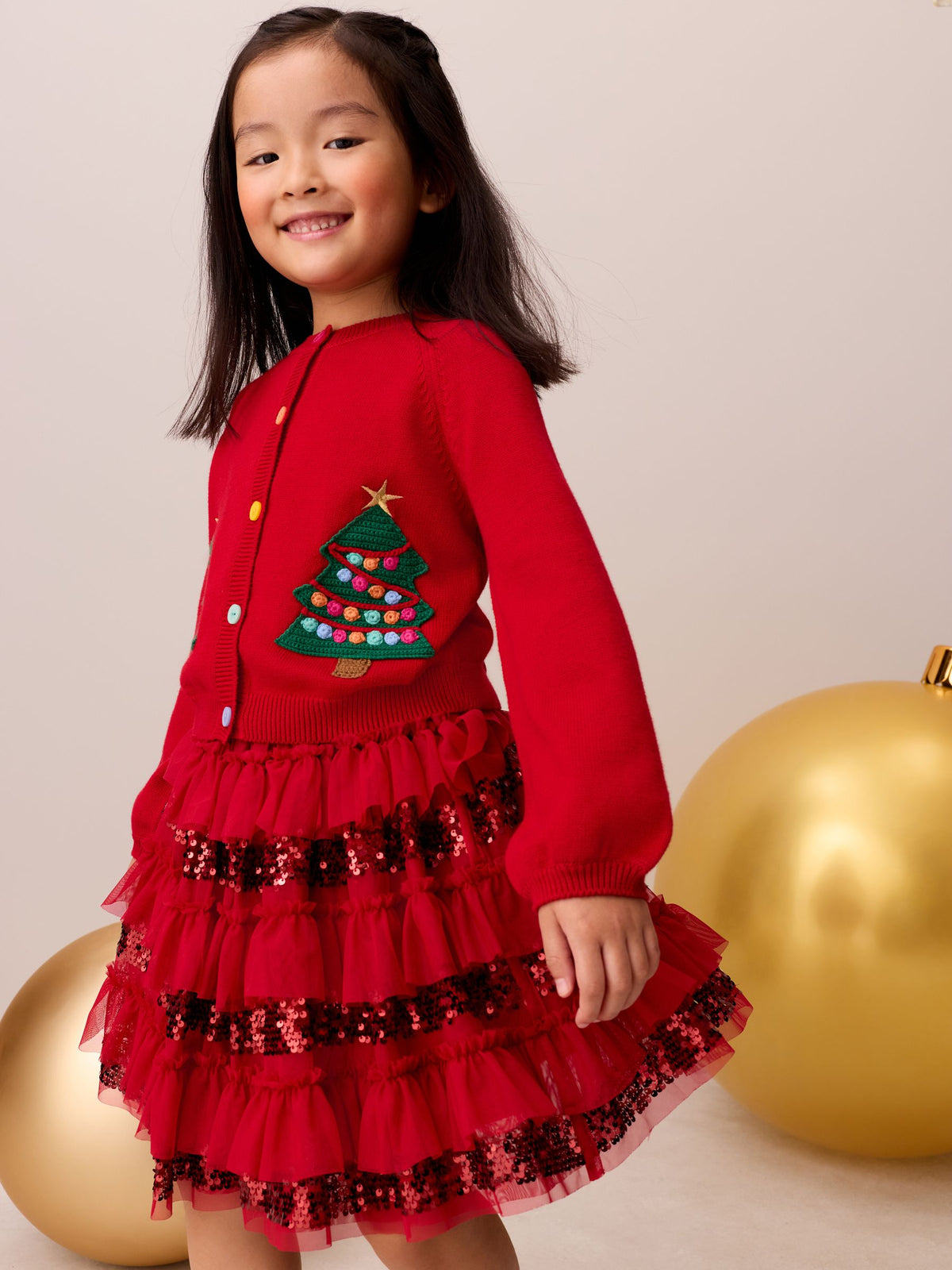 Little Bird Red Christmas Tree Cardigan & Skirt 2 Piece - image 5