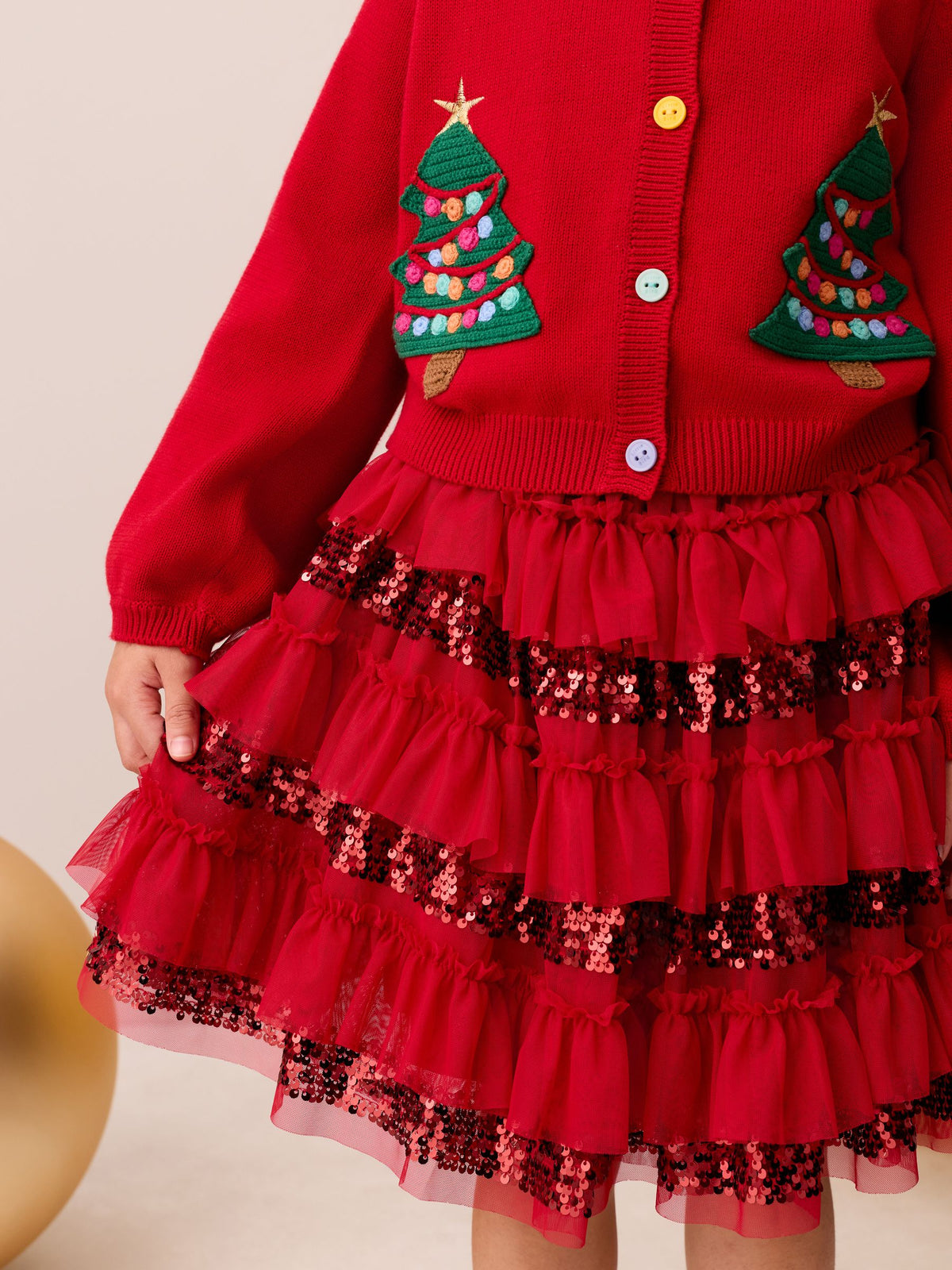 Little Bird Red Christmas Tree Cardigan & Skirt 2 Piece - image 7