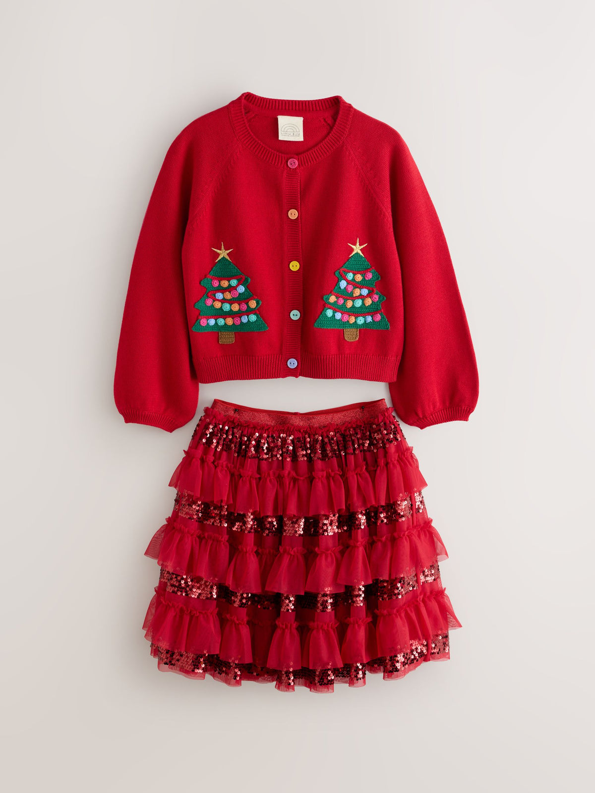 Little Bird Red Christmas Tree Cardigan & Skirt 2 Piece - image 9