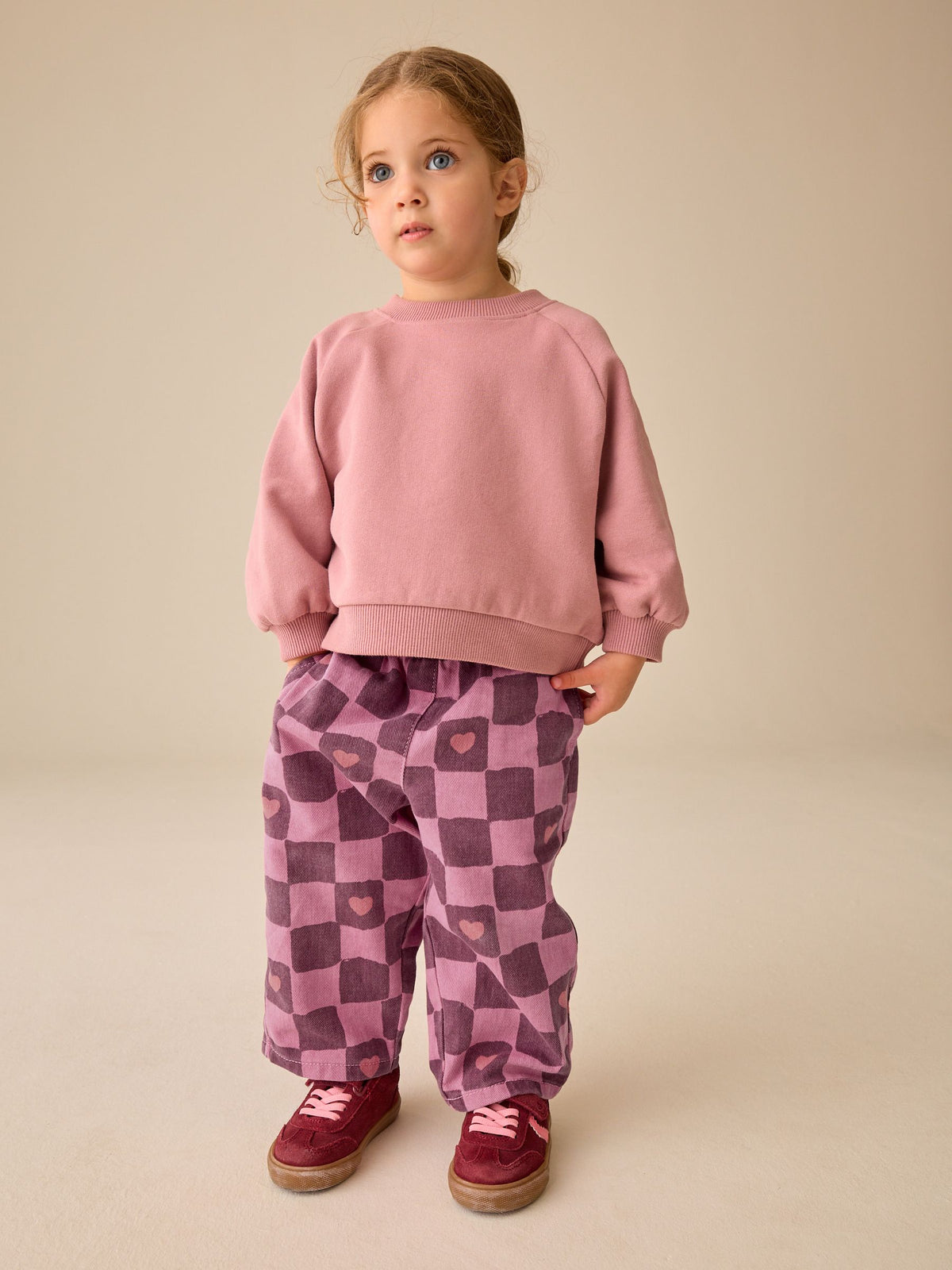 Pink/Burgundy Red Check Printed Jeans (3mths-7yrs) - image 2