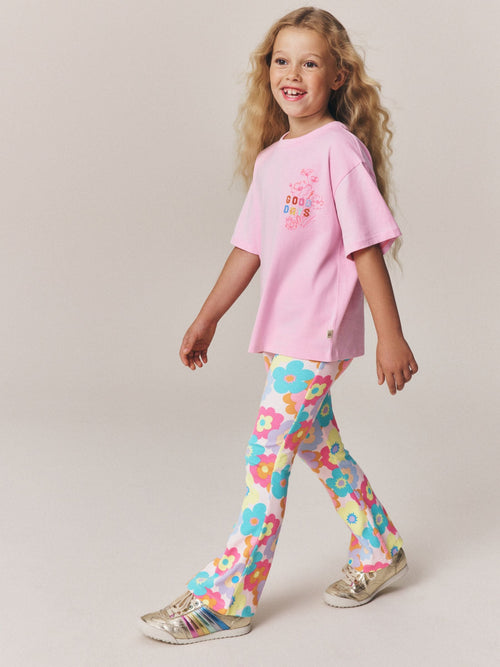 Dsiney Kidz - Little Bird by Jools Oliver Pink Embroidered T-Shirt & Floral Ribbed Kickflare Set image 1