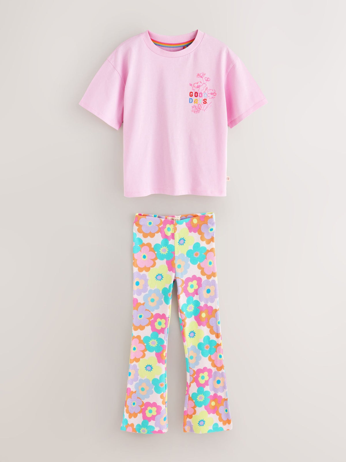Dsiney Kidz - Little Bird by Jools Oliver Pink Embroidered T-Shirt & Floral Ribbed Kickflare Set image 8