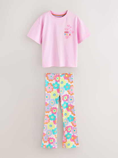 Dsiney Kidz - Little Bird by Jools Oliver Pink Embroidered T-Shirt & Floral Ribbed Kickflare Set image 8