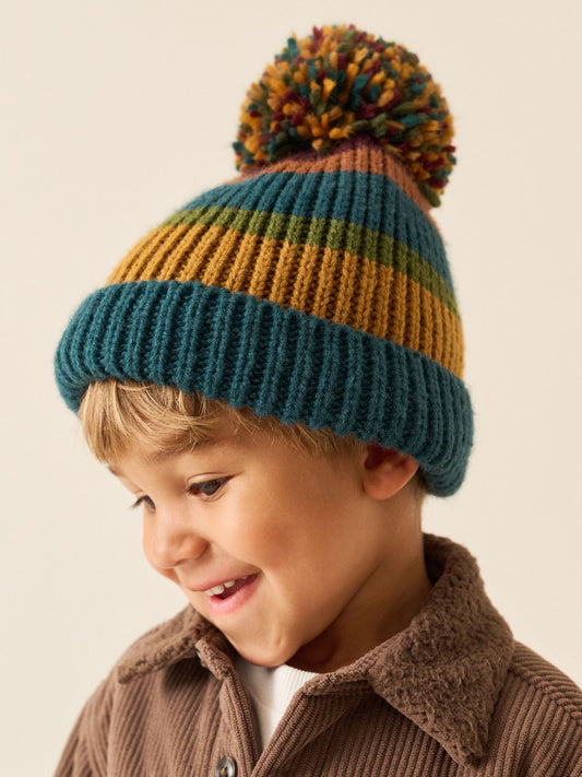 Multi Stripe Knitted Pom Beanie (1-16yrs) - image 1