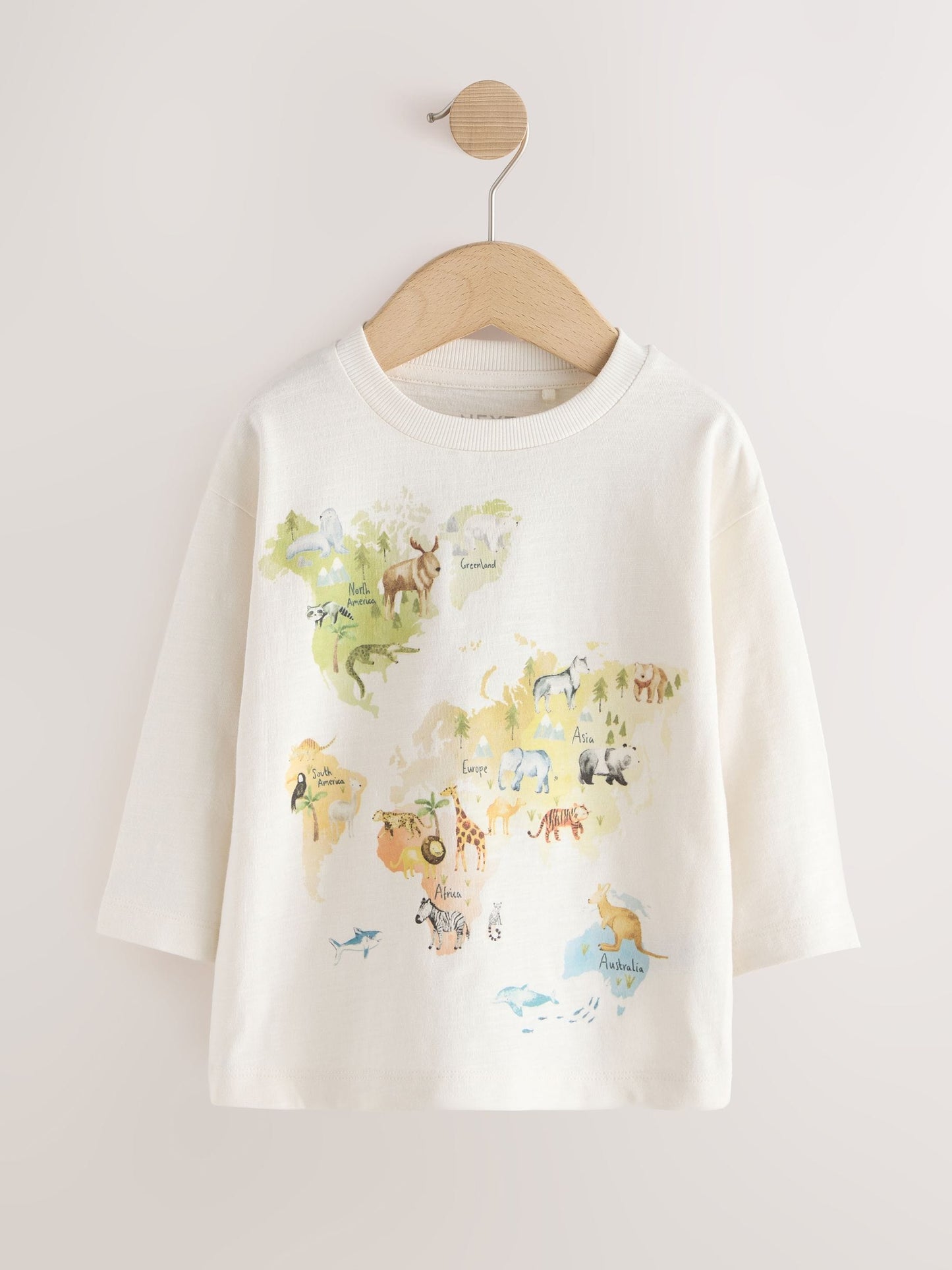 Dsiney Kidz - Cream Watercolour World Map Long Sleeve All Over Print T-Shirt (3mths-7yrs) image 5
