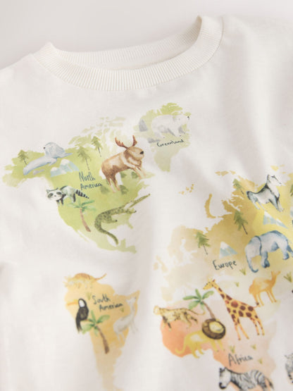 Dsiney Kidz - Cream Watercolour World Map Long Sleeve All Over Print T-Shirt (3mths-7yrs) image 8
