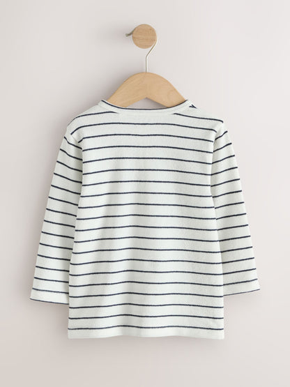 Dsiney Kidz - Navy/White Dog Embroidered Stripe Long Sleeve Henley Neck T-Shirt (3mths-7yrs) image 2
