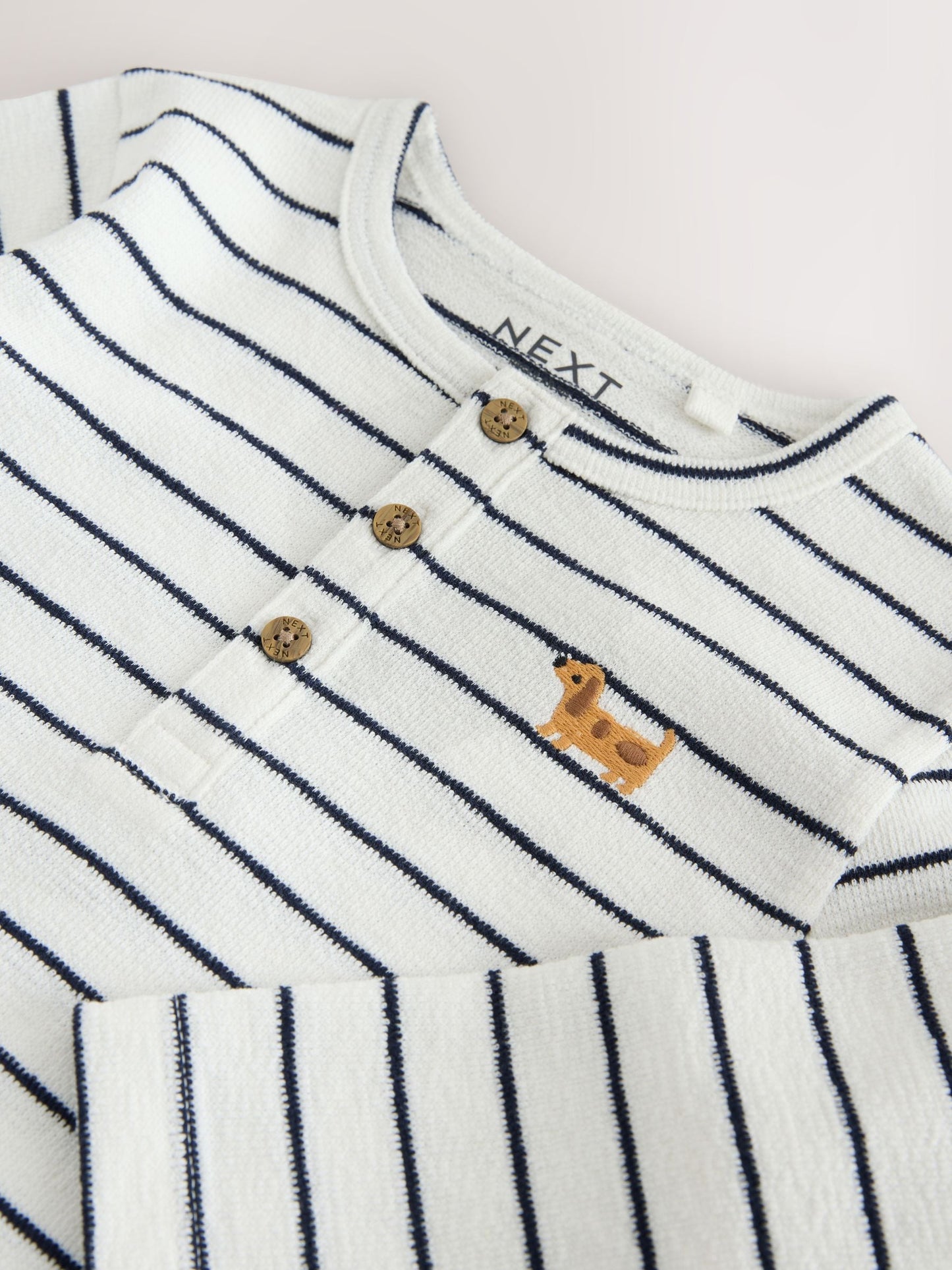 Dsiney Kidz - Navy/White Dog Embroidered Stripe Long Sleeve Henley Neck T-Shirt (3mths-7yrs) image 4