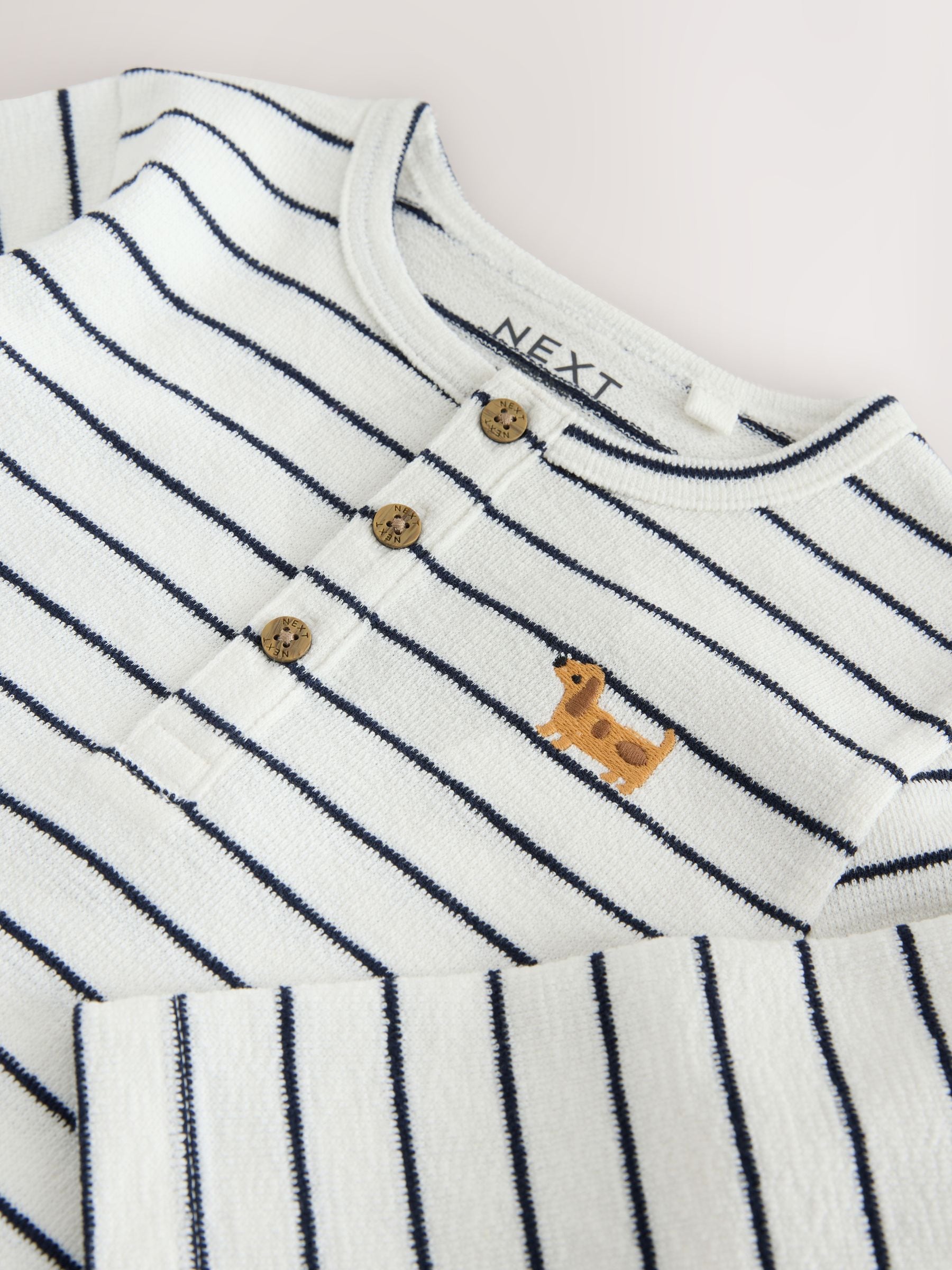 Dsiney Kidz - Navy/White Dog Embroidered Stripe Long Sleeve Henley Neck T-Shirt (3mths-7yrs) image 4